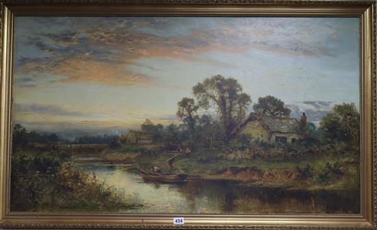 Daniel Sherrin River landscape with figures unloading a boat 24 x 42in.